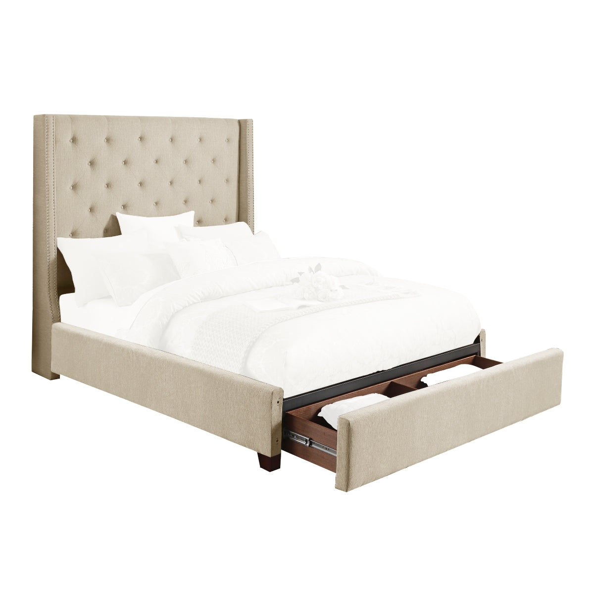 Elena Bed W/ Drawer Beige