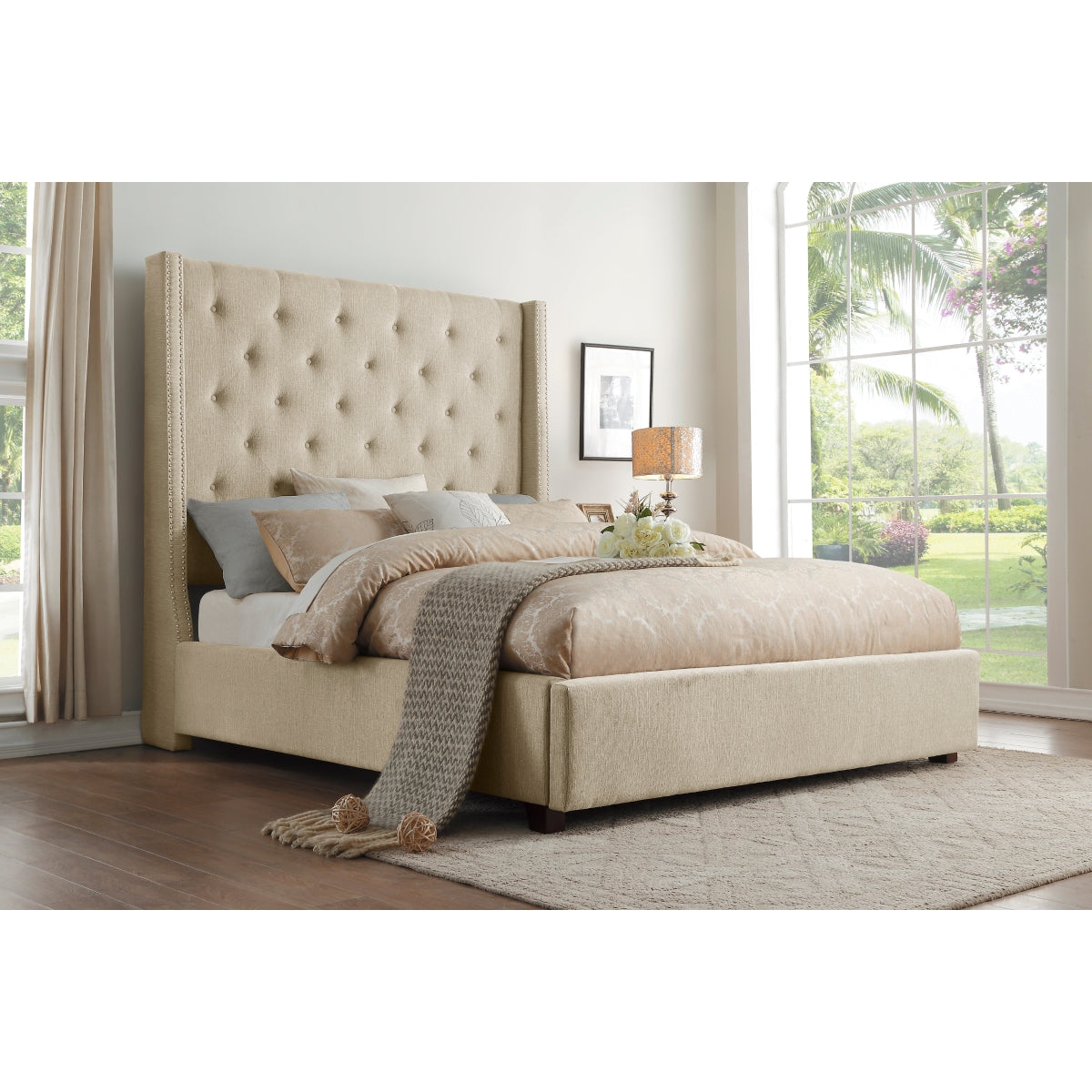 Elena Bed W/ Drawer Beige
